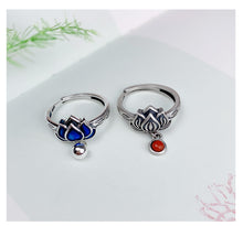 Load image into Gallery viewer, National Cloisonne Lotus S925 Sterling Silver Ring Female Index Finger Ring Niche Design Sense Adjustable Female Ring
