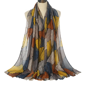 Printed Bali scarf women's ginkgo biloba cotton linen hand feel silk scarf large shawl