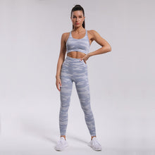 Load image into Gallery viewer, Seamless knitted camouflage yoga wear women&#39;s sports bra beauty back sweat-absorbent running pants suit
