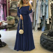 Load image into Gallery viewer, Summer lace-up ruffled bohemian sexy off-the-shoulder maxi dress for women
