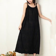 Load image into Gallery viewer, Solid color dress embroidered loose waist suspender bottom cotton linen maxi skirt
