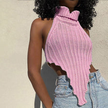 Load image into Gallery viewer, Sexy backless solid color turtleneck irregular knitted vest
