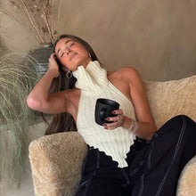 Load image into Gallery viewer, Sexy backless solid color turtleneck irregular knitted vest
