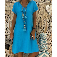 Load image into Gallery viewer, Short Sleeve Medium Skirt V-neck Dress
