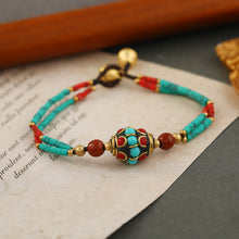 Load image into Gallery viewer, Bohemian Retro Nepalese Pearl Turquoise Frosted Stone Simple Multi-color Beaded Hand Woven Bracelet
