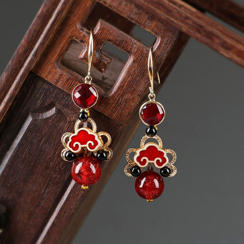 Red Cheongsam Antique national style earrings