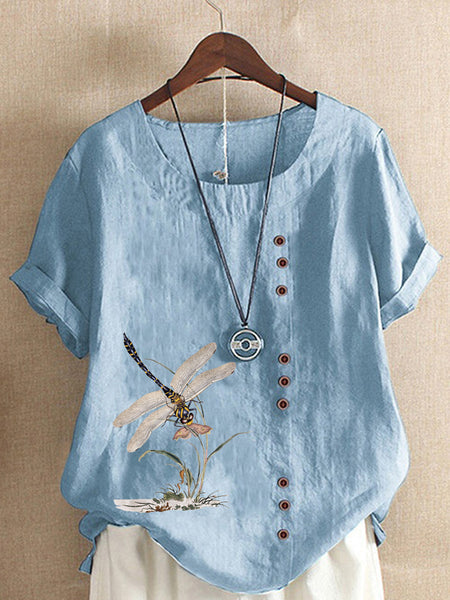 Vintage cotton and linen loose casual short sleeves