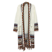 Load image into Gallery viewer, Bohemian fringed cardigan ethnic style mid-length sweater loose knitted coat
