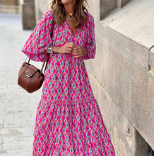 Load image into Gallery viewer, geometric patch puff sleeve dress
