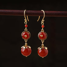 Load image into Gallery viewer, Red Agate Vintage Tibetan Earrings
