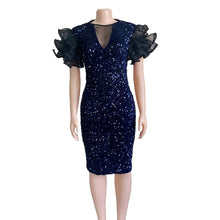 Load image into Gallery viewer, New velvet sequin mesh stitching package hip dress skirt dress
