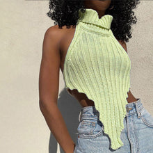 Load image into Gallery viewer, Sexy backless solid color turtleneck irregular knitted vest
