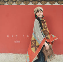 Load image into Gallery viewer, Spring and autumn ethnic style Cape travel warm Tibet imitation cashmere cape oversized Cape scarf
