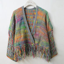 Load image into Gallery viewer, Loose hand-woven rainbow fringed knitted cardigan autumn and winter short sweater coat
