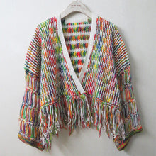 Load image into Gallery viewer, Loose hand-woven rainbow fringed knitted cardigan autumn and winter short sweater coat
