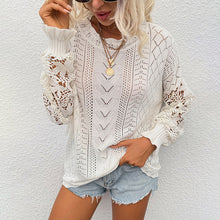 Load image into Gallery viewer, Lace stitching sweater hollow sweater woman
