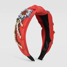 Load image into Gallery viewer, Stylish hand-stitched embroidered flowers fabric headband Personality creative diamond-encrusted knotted headband for women
