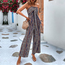 Load image into Gallery viewer, Stylish python pattern suspender wide-leg jumpsuit woman
