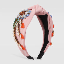 Load image into Gallery viewer, Stylish hand-stitched embroidered flowers fabric headband Personality creative diamond-encrusted knotted headband for women

