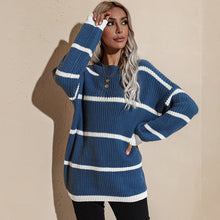 Load image into Gallery viewer, Loose round neck striped pullover knitted sweater
