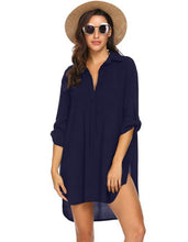 Load image into Gallery viewer, Women&#39;s deep V neckline fashion beach sunscreen swimsuit shirt dress
