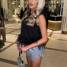 Load image into Gallery viewer, Back Zip Sleeveless Panel Feather Tank Top T-Shirt
