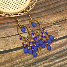 Load image into Gallery viewer, Antique gold-plated long fringed earrings for women vintage waterdrop bohemian chain earrings
