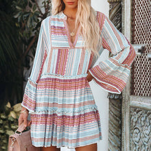 Load image into Gallery viewer, Women&#39;s Fashion Printed Long Sleeve V Neck Panel Casual Dress
