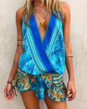 Load image into Gallery viewer, Summer Print Sweet Ruffle Deep V Neck Jumpsuit Women Summer Sexy Beach Casual Jumpsuit
