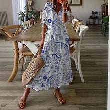 Load image into Gallery viewer, Casual sweet V-neck print pendant short sleeves midi dress woman
