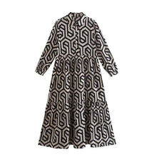 Load image into Gallery viewer, Women&#39;s Long Sleeve Lapel Green Geometric Print Shirt Dress
