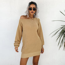 Load image into Gallery viewer, Autumn/winter casual off-the-shoulder lantern sleeve knitted sweater dress
