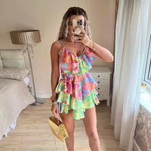 Load image into Gallery viewer, Deep V open back floral skirt suspender dress women&#39;s summer dress
