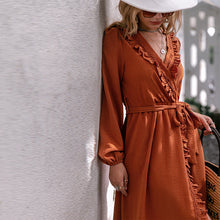 Load image into Gallery viewer, Women&#39;s solid bohemian V-neck floral resort style long sleeved dress
