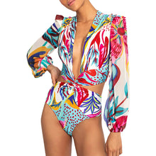 Load image into Gallery viewer, One-piece long-sleeved bikini deep V high-waist openwork swimsuit woman
