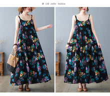 Load image into Gallery viewer, Summer new women&#39;s suspender skirt age-reducing cotton and linen large swing cake skirt
