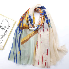 Load image into Gallery viewer, Printed silk scarf, fringed spring and summer scarf, shawl
