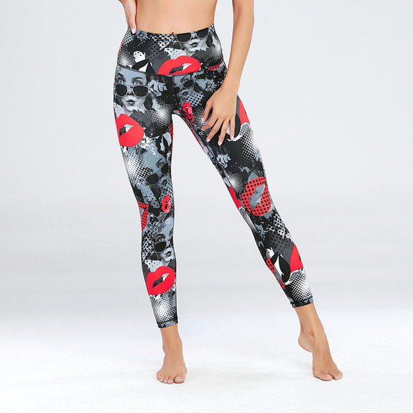 Yoga Pants Women High Waist Hip Grinding Fitness Pants Elastic Tight Quick Dry Print Yoga Pants