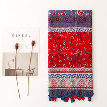 Load image into Gallery viewer, Ethnic Style Soft Cotton Hemp Handle Scarf Red Blue Small Broken Flower Decoration Sunscreen Shawl Silk Scarf Woman
