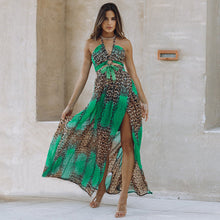 Load image into Gallery viewer, Sexy leopard print backless dress chiffon pendulum bohemian long dress
