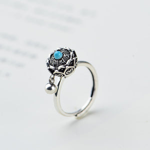 Lotus Six-character Mantra Scripture Rotating Ring Lucky Turn Ring National Style Enamel Colored Burning Blue Ring