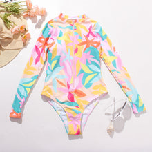 Load image into Gallery viewer, Triangle One Piece Print Zip Long Sleeve Swimsuit
