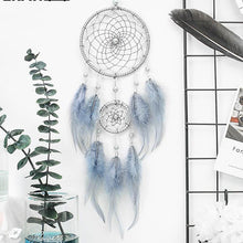 Load image into Gallery viewer, Original silver gray dream catcher 2 ring Indian feather hanging art gifts to bestie friends creative valentine's day gifts
