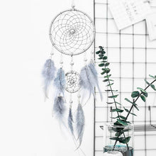 Load image into Gallery viewer, Original silver gray dream catcher 2 ring Indian feather hanging art gifts to bestie friends creative valentine's day gifts
