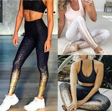 Load image into Gallery viewer, Pad Hot stamping Two Piece Suit Women Patchwork Yoga Set Sport Fitness Women Pants Leggings Push Up Yoga Pants Summer Sportswear
