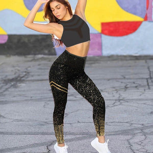 Pad Hot stamping Two Piece Suit Women Patchwork Yoga Set Sport Fitness Women Pants Leggings Push Up Yoga Pants Summer Sportswear