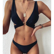 Load image into Gallery viewer, Women Solid Black Beach Swimwear Sexy Two Pieces Swimsuits
