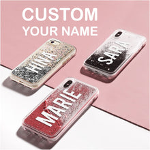 Load image into Gallery viewer, Personalized Custom Liquid Glitter Silver Name Text Soft Bumper Phone Case For iPhone
