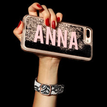 Load image into Gallery viewer, Personalized Custom Liquid Glitter Silver Name Text Soft Bumper Phone Case For iPhone
