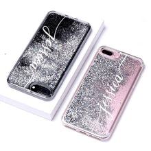 Load image into Gallery viewer, Personalized Custom Liquid Glitter Silver Name Text Soft Bumper Phone Case For iPhone
